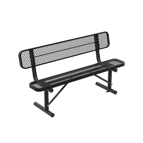 HIMcup 6 FT Heavy Duty Park Bench, Outdoor Metal Black Bench with Back-Commercial Steel Benches for Outside, 2-4 Person Seat-Garden Benches with Portable Frame for Outdoors