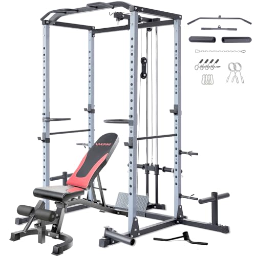 VANSWE Power Rack Olympic Power Cage Home Gym Equipment Black&Silver