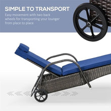UOPYNE Patio Chaise with Wheels, Patio PE Wicker Chaise Lounge, Outdoor Cushioned Wicker Chaise Lounger Adjustable Sun Lounger for Outside Sunbathing Camping Pool Beach