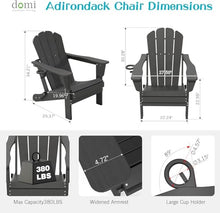 HGTRH Folding Adirondack Chair Set of 2, HDPE All-Weather Adirondack Chairs with Cup Holder, Outdoor Plastic Fire Pit Chairs Wood Texture for Poolside, Patio, Backyard, Deck Navy Blue