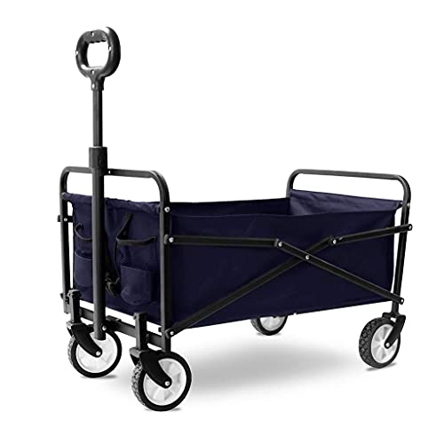 Outdoor Folding Utility Wagon Garden Utility Trolley with Seat Belt, Heavy Duty Folding Wagon Cart, for Outdoor Camping and Beach, Strong and Sturdy, Load-Bearing 100kg / 220lbs (Black)