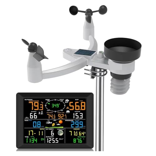 TXGJWRA FT0310 7in1 WiFi Weather Station IndoorOutdoor Temperature Humidity Wind Speed Direction Rain UV Wireless Color Console Forecast,