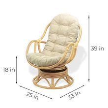 Wickerix Set of 2 Bali Lounge Swivel Rocking Chairs with Cream Cushion and Pelangi Round Coffee Table Natural Rattan Wicker Handmade, Natural Color
