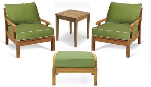WholesaleTeak Luxurious 4 Piece Teak Sofa Chair Set - 2 Lounge Chairs, Ottoman & Side Table - Sack Collection