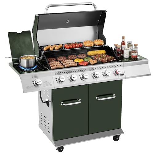 Grills House GA6402L 6-Burner BBQ Liquid Propane Gas Grill in Olive Green
