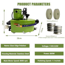 800W Portable Small Glass Edger，Electric Glass Edging Machine ，Stainless Steel，8000 rpm，W/2Diamond Wheels and Two Polishing Wheels 220-Blue