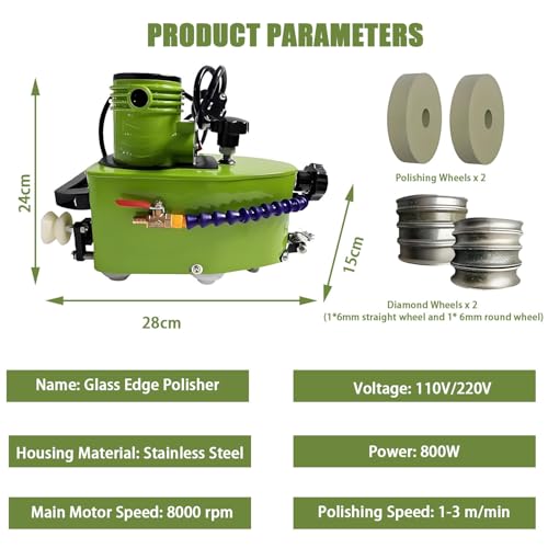 Glass Art Corner Grinding Edging Machine，Portable Small Glass Edger, 8000r/min ，Stainless Steel，W/2Diamond Wheels and Two Polishing Wheels 220-Blue