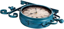 saditesdk Wall Clock, Blue Double Sided Station Clock Outdoor Garden Clock Weatherproof Outdoor, 360 ° Rotation Wrought Iron Retro Wall Clock Decoration Outdoor Garden Clocks for Indoor Outdoor，B