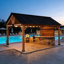 12x10ft Cedar Wood Gazebo with Gable Roof,Outdoor Hardtop Gazebo with Galvanized Steel Roof for Backyard Patio
