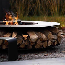 FURUIM2024M Electric Fireplaces Outdoor Fireplace, Round Wood Fire Pit with Storage, Modern Stainless Steel Wood Burning Firepit for Outside Backyard Patio Deck and Garden Good for Winter(100cm)