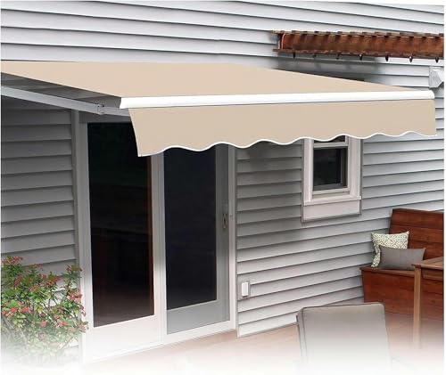 WZUOPG Manual Retractable Awning Door Window Awning Shelter Outdoor Canopy Home Deck Canopy with Manual Crank Handle（Frame Included ）