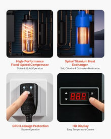 VEVOR 14710 BTU Heat Pump for Above Ground Pool, Electric Pool Heater with Heating & Cooling Dual Mode, Max COP 5.13 Smart Inverter Compressor, Low Noise GFCI Protection for up to 3962 Gal Swimming