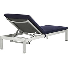 Modway Shore Aluminum Outdoor Patio Chaise Lounge Chairs with Cushions Silver Navy