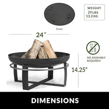 Ignition 24" Cooking Fire Pit with Powder Coated Black Cover Lid and Wood Burning Fireplace for Backyard Bonfire Campfire for Outside, Medium Outdoor Steel Firepit by Good Directions