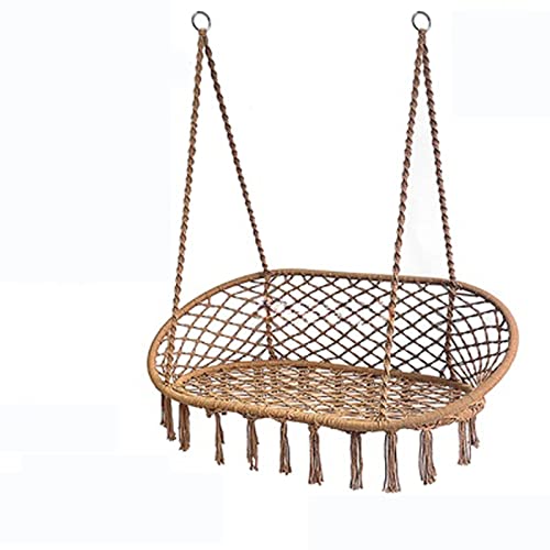 QUGURLID Hammock Chair 2 Seat with 2 Sets of Suspension Accessories, Hanging Cotton Ropes, Metal Frame,Swing Hanging Chair,for Hammock Stand (a)