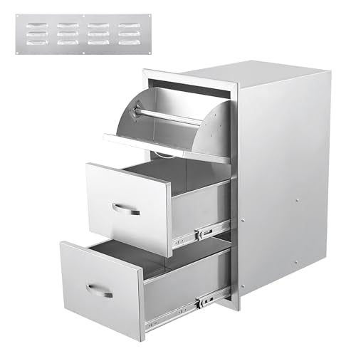 PeacefulHues 18" Outdoor Stainless Steel Triple Drawer - Rustproof Weatherproof Storage for BBQ/Grill Kitchen, Smooth Soft-Close Slides