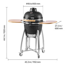 Charcoal Grill, 18" Charcoal BBQ Smoker, Movable Ceramic Barbecue Grill with Wheels, Built-in Thermometer, Air Vents & Side Shelf, Perfectfor Outdoor Patio Yard Cooking