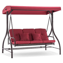 MCombo 3-Seat Outdoor Patio Swing Chair, 2-in-1 Convertible Porch Swing Glider Chair with Removable Cushions, Adjustable Canopy & Pillows for Backyard, Deck, Garden, 4068 (Burgundy)
