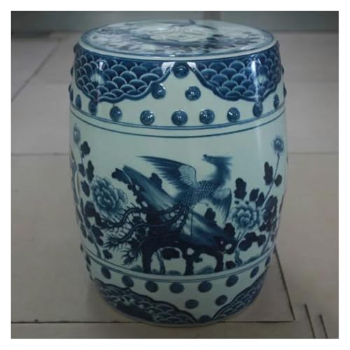 Tu Ye-US Decorative Garden Stools, Ceramic Stool Handpainted Ancient Blue and White Bird Round Stool Porcelain Balcony Bathroom Stool