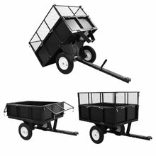 Tipping Trailer for Lawn Mower, Heavy Duty Garden Utility Cart with 661.4 lb Load Capacity, Steel Dump Wagon for Transporting Soil, Compost, and Building Materials, Black