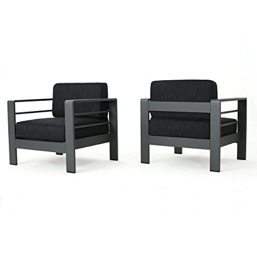 Christopher Knight Home Crested Bay Outdoor Aluminum Club Chairs Set, 2-Pcs, Grey / Dark Grey