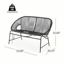 SRECELL Outdoor Wicker Loveseat Patio Furniture, PE Rattan Love Seat with Iron Frame, All-Weather Patio Bench Seating for Backyard, Balcony, Deck, Modern Outdoor Couch No Cushions,Black