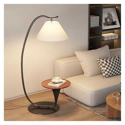 ZHONGCHENGWU Floor Lamp Modern Wood Bedside Table & LED Floor Lamp for Bedroom, Office(Gold)