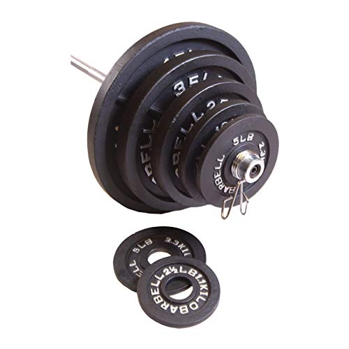 CAP Barbell 300 LB Cast Iron Olympic Weight Set with 7’ Olympic Bar Black Plate with 7 ft Silver Bar