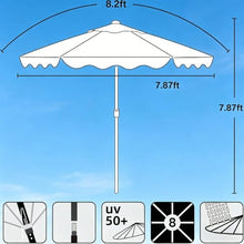 OROTLECT 8.2Ft Classic Vintage Wood Outdoor Patio Umbrella, Pulley Operated, UPF 50+ Sun Shade, For Terrace, Courtyard, Bistro, Pool And Wedding Decoration