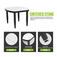 Hassyee Outdoor Conversation Set with Fully Weld Swivel Club Chairs and Marble-Inspired Sintered Stone Table for Poolside, Patio Furniture Set with Aluminum Frame for Lawn (6 PCS Set)