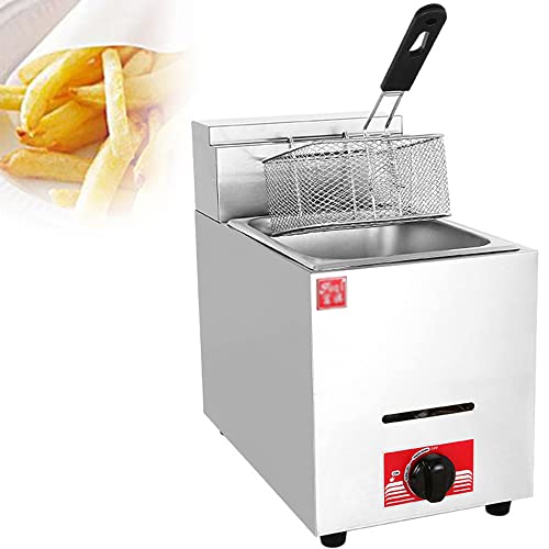 SHENGSHIYU 6l/12l Commercial Restaurant Professional Gas Fryer, Stainless Steel Table Top Single/Double Cylinder Lpg Fryer, Outdoor Stovetop with Fryer, Fried Chicken and Fish,Singletankfryer