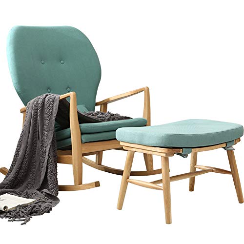 IIPOSAQQ Single Solid Wood Rocking Chair Smooth Rocking Motion with Cushion Lunch Break Recliner with Footrest - Green