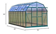 Grandio Greenhouses Elite 8x8 Greenhouse Kit - Heavy Duty, Powder Coated Green House for Hobby Gardeners. Features 10mm Twin Wall Polycarbonate Panels, Base Kit, Barn Shape, & 2 Roof Windows.