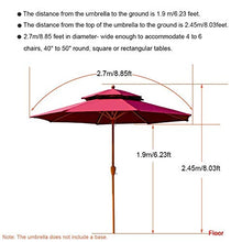 3WWWQMAA8 Patio Umbrella, Outdoor Red Market Table Umbrella Double Parasol with Crank Lift and 8 Ribs, 9ft/2.7m Sunshade for Garden/Lawn/Deck