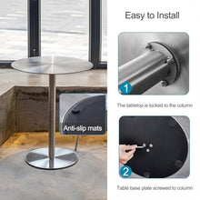 Round Bar Table,Silver High Top Table,Stainless Steels Pub Table with Non-Slip Stable Base, Modern Style Cocktail Tables for Parties, Living Room, Kitchen, Dining Room, Bistro Table / Tall Table ( Siz