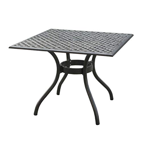 Christopher Knight Home Cayman Cast Aluminum Square Table, Black Sand Dimensions: 39.50”L x 39.50”W x 29.50”H