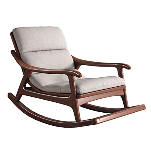 WANGLIN Wooden Fabric Rocking Chair in Walnut - Adult Leisure Recliner with Solid Hardwood Base for Living Room - Modern Full-Body Armchair,