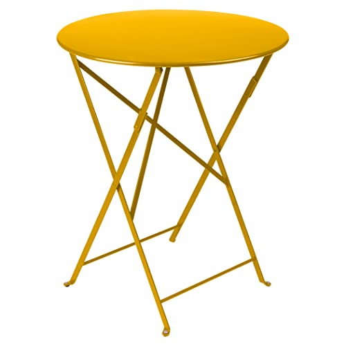 Fermob - Bistro 24" Round Table - Lacquered Steel Folding Table for Two to Three People - No Parasol Hole - Outdoor & Indoor Use - Honey Textured