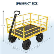 Takywep 1500 LBS Steel Garden Cart, Heavy Duty Pullable Garden Wagon with 13" Flat-Free Tires & Adjustable Handle, Outdoor Utility Yard Wagon Cart with Detachable Side Panels, Yellow