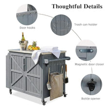 YATON Outdoor Grill Cart with Stainless Steel Top, Rolling Outdoor Kitchen Island with Storage Cabinet & 3-Tier Side Shelves, BBQ Prep Table on Wheels with Hooks for Patio Backyard,Gray