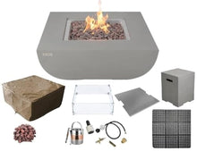 AMS Fireplace | Modeno Westport Package | Light Gray Liquid Propane Gas Fire Pit Table for Outside Patio Bundle with Tank Cover, Wind Guard, & SS Burner Lid | Free Ice Bucket & Rubber Mat