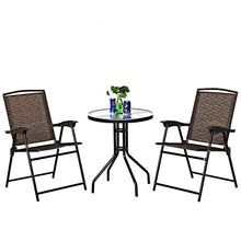 DUYHBAWRS 3PC Bistro Patio Garden Furniture Set 2 Folding Chairs Glass Table Top Steel Round Table