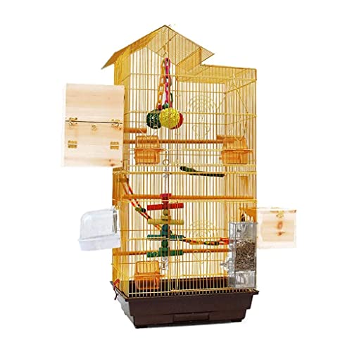 SDVantage Bird Cage Birdcages Square Bird Carriers High Capacity Retro Bird Cage Portable Bird House Carrier Large Bird House for Home Garden Novel Design,Gold