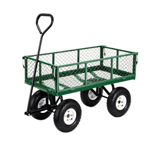 Utility Garden Cart Wagon Heavy Duty Garden Dump Cart with Removable Mesh Sides, for Beach Lawn Yard