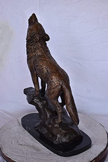 Nifao Wolf, Howling Wolf on Cliff Medium Bronze Statue, 9"L x 20"W x 26"H