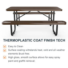72" Heavy Duty Commercial Picnic Table, Outdoor Metal Picnic Table with Umbrella Hole, 1100 Lbs Capacity Table, Brown Weatherproof Park Bench Table for Garden Park School Restaurant Backyard