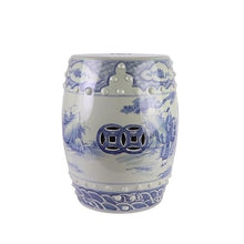 LINKIO Garden Stool Decorative Ceramic Garden Stool, Hand-Painted Blue and White, Large Indoor Outdoor Accent Ottomans