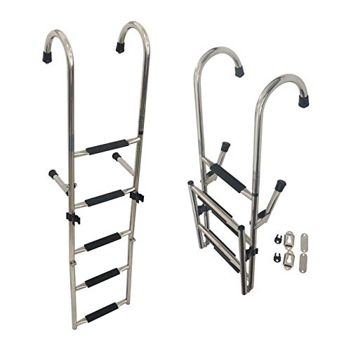 SAeWare 5-Step Foldable Swimming Pool Ladder, Pontoon with Wide Rung, Stainless Steel Drop Boarding Ladders, for Marine Yacht Boat Ship