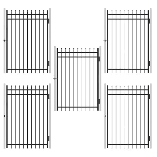 Fencer Wire Pack of 5 Heavy Duty Pinnacle Fence Gate, 6FT Height x 4FT Width Outdoor Fence Gate, Anti-Rust Steel Gate for Fencing Barrier, Decorative Garden Gate for Residential