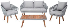 SAFAVIEH PAT7074A Outdoor Ransin Rope 4-Piece Seat Cushions and Pillows Included Patio Set